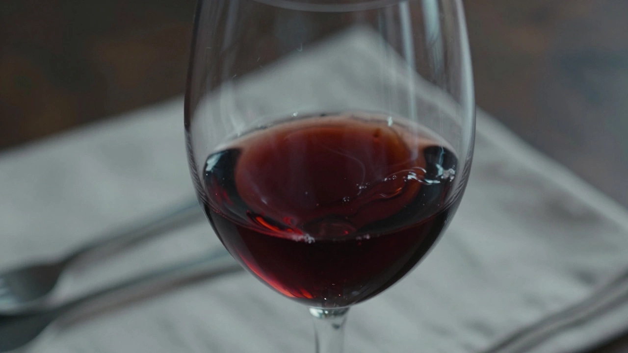 A wine glass with faint aromatic haze rising, suggesting cork taint.