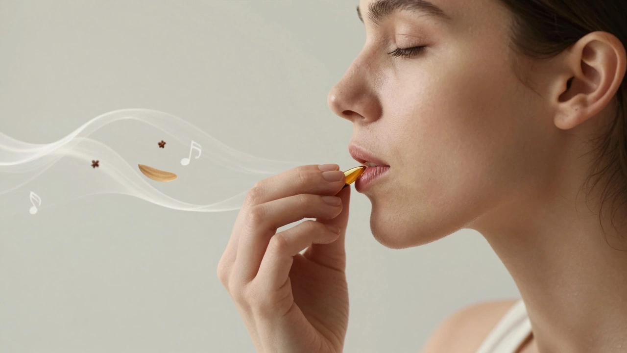 A person savoring a small sip of spirit with eyes closed, calm and focused.