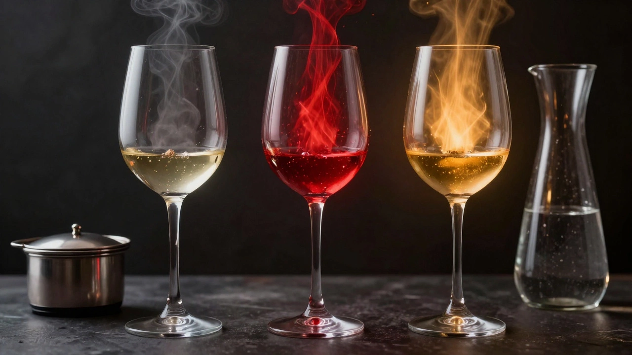 Three wine glasses showing fault and balance with subtle visual cues.