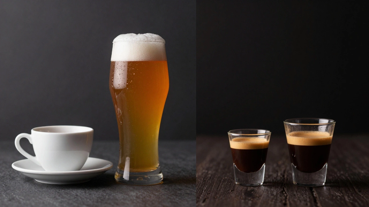 Side-by-side conceptual comparison of a balanced pale ale and an intense double IPA