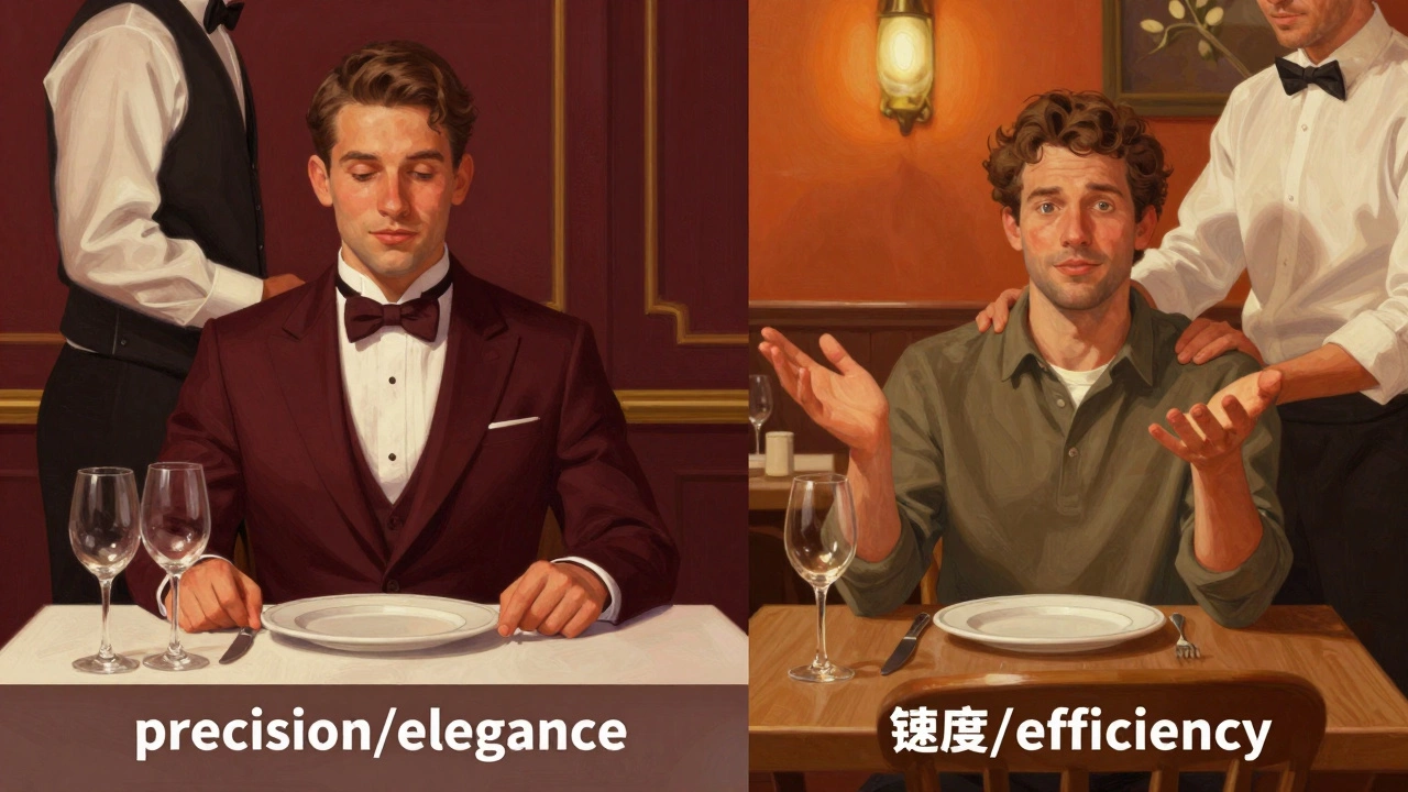 Comparison of formal one-arm vs casual two-hand service styles