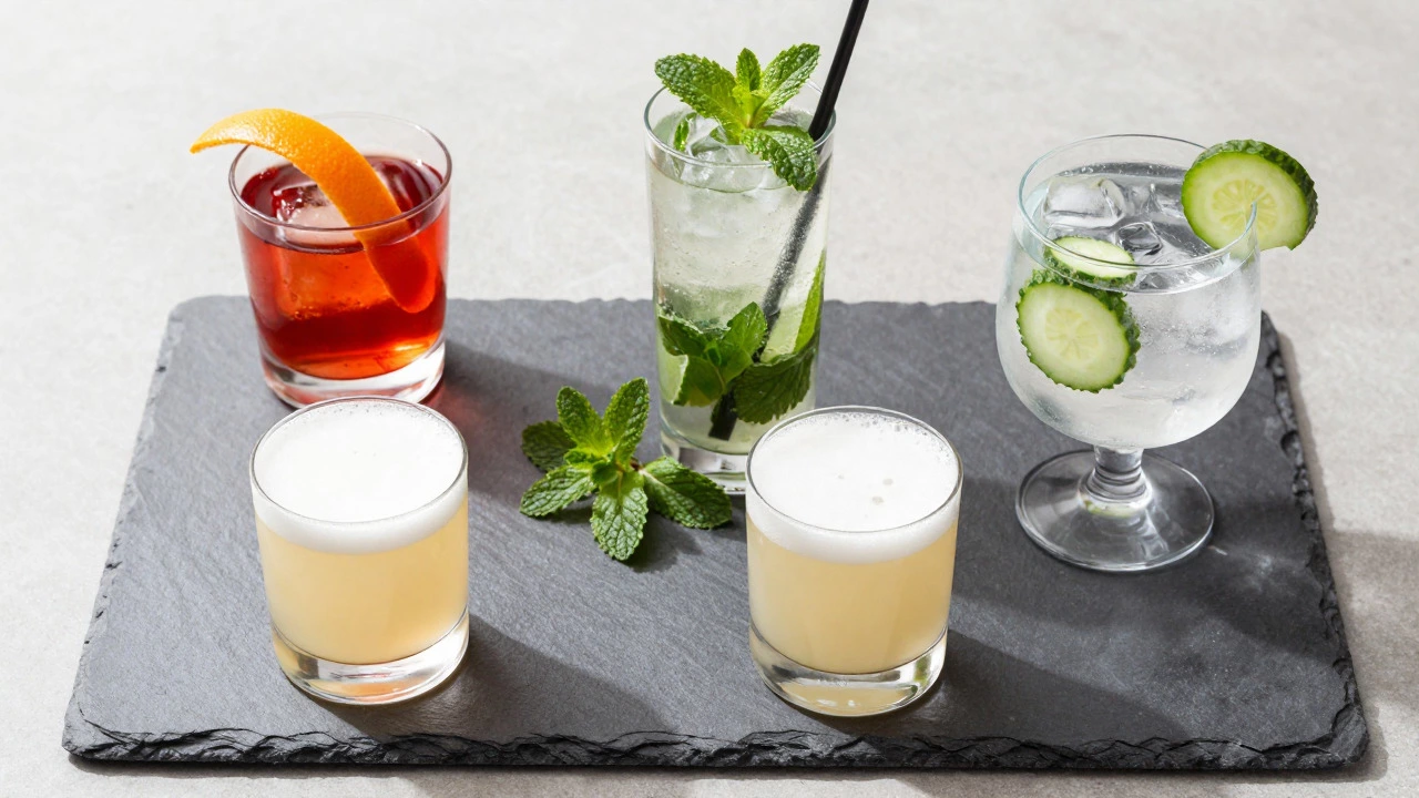 Assortment of classic cocktails like Negroni and Mojito