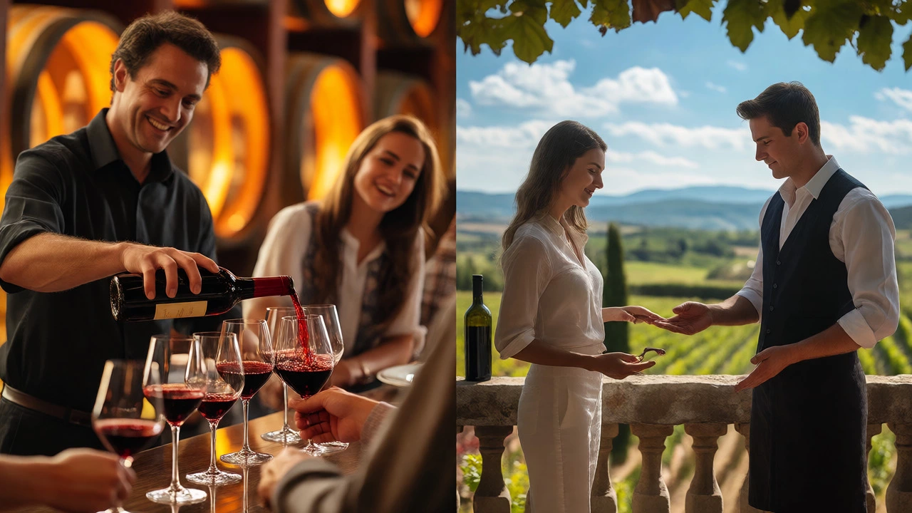 Split view comparing American winery service and European etiquette