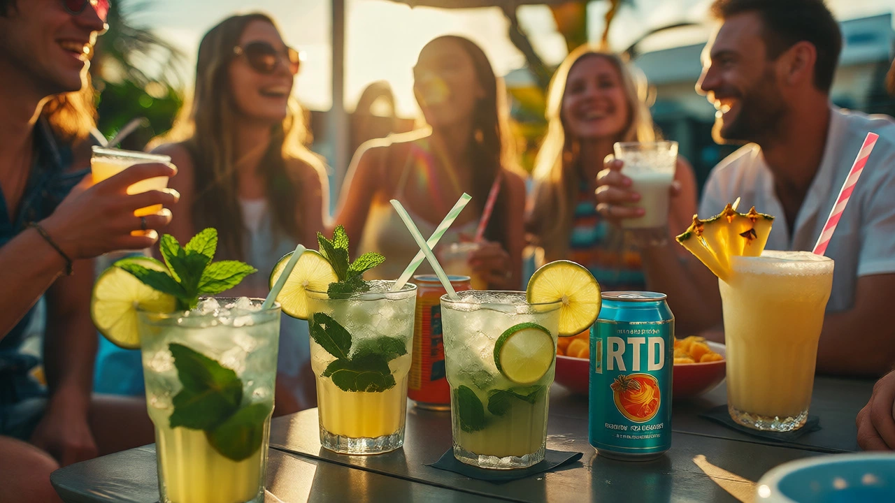 Millennials enjoying Mojitos and RTDs at a rooftop party